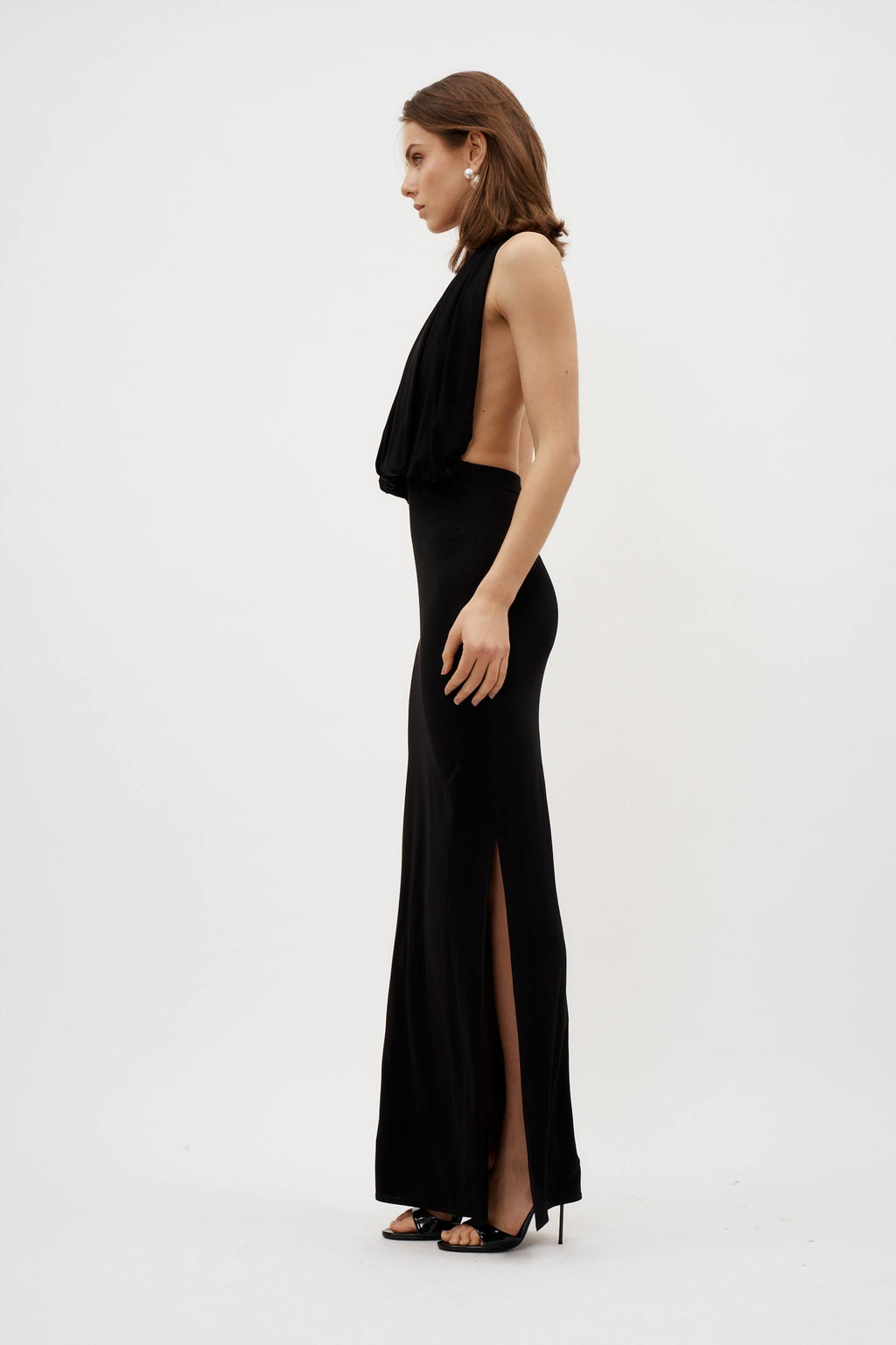 Plunge Halter Black Jersey Gown - Désordre Boutique