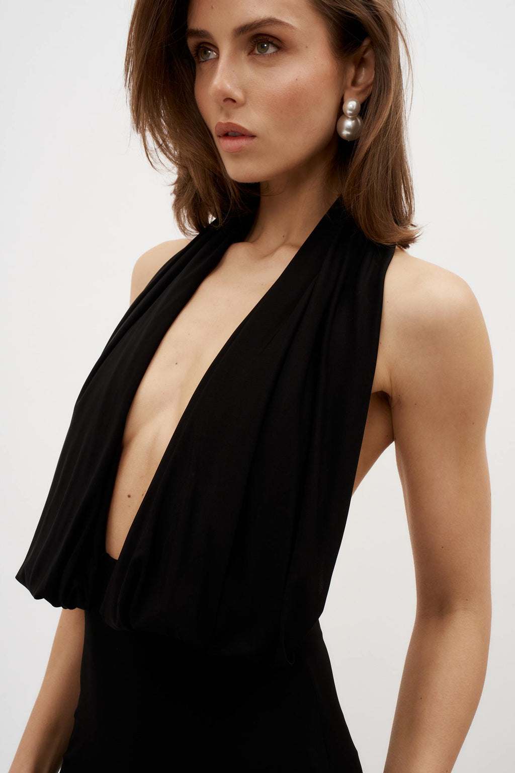 Plunge Halter Black Jersey Gown - Désordre Boutique