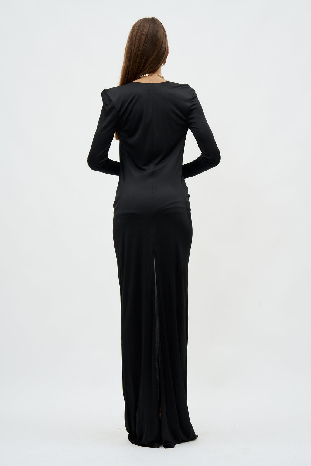 Plunge Neck Black Long Dress - Désordre Boutique