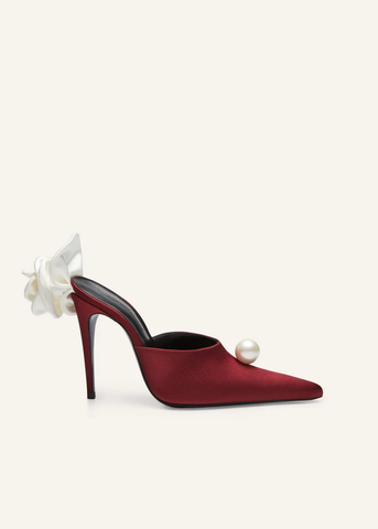 Pointed Flower Burgundy Satin Mules - Désordre Boutique