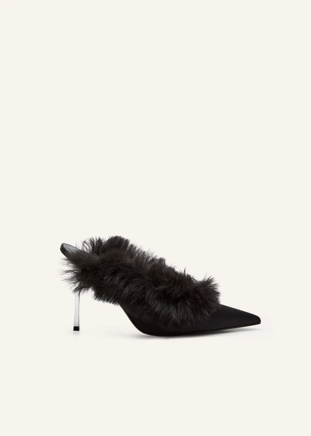 Pointed Toe Faux Fur Satin Black Mules - Désordre Boutique