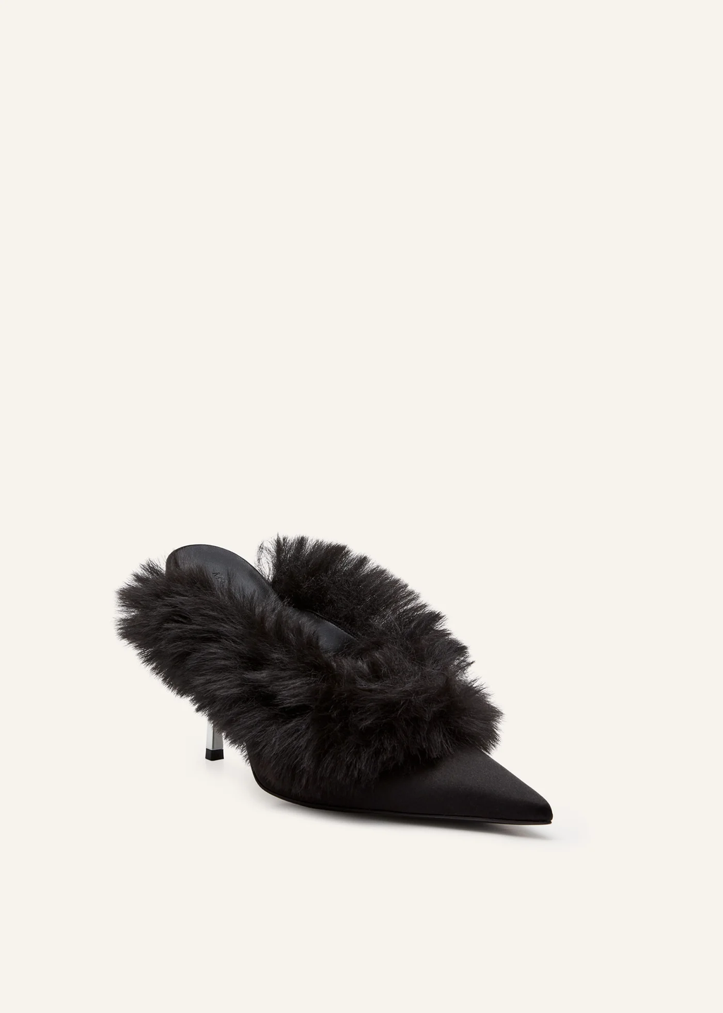 Pointed Toe Faux Fur Satin Black Mules - Désordre Boutique