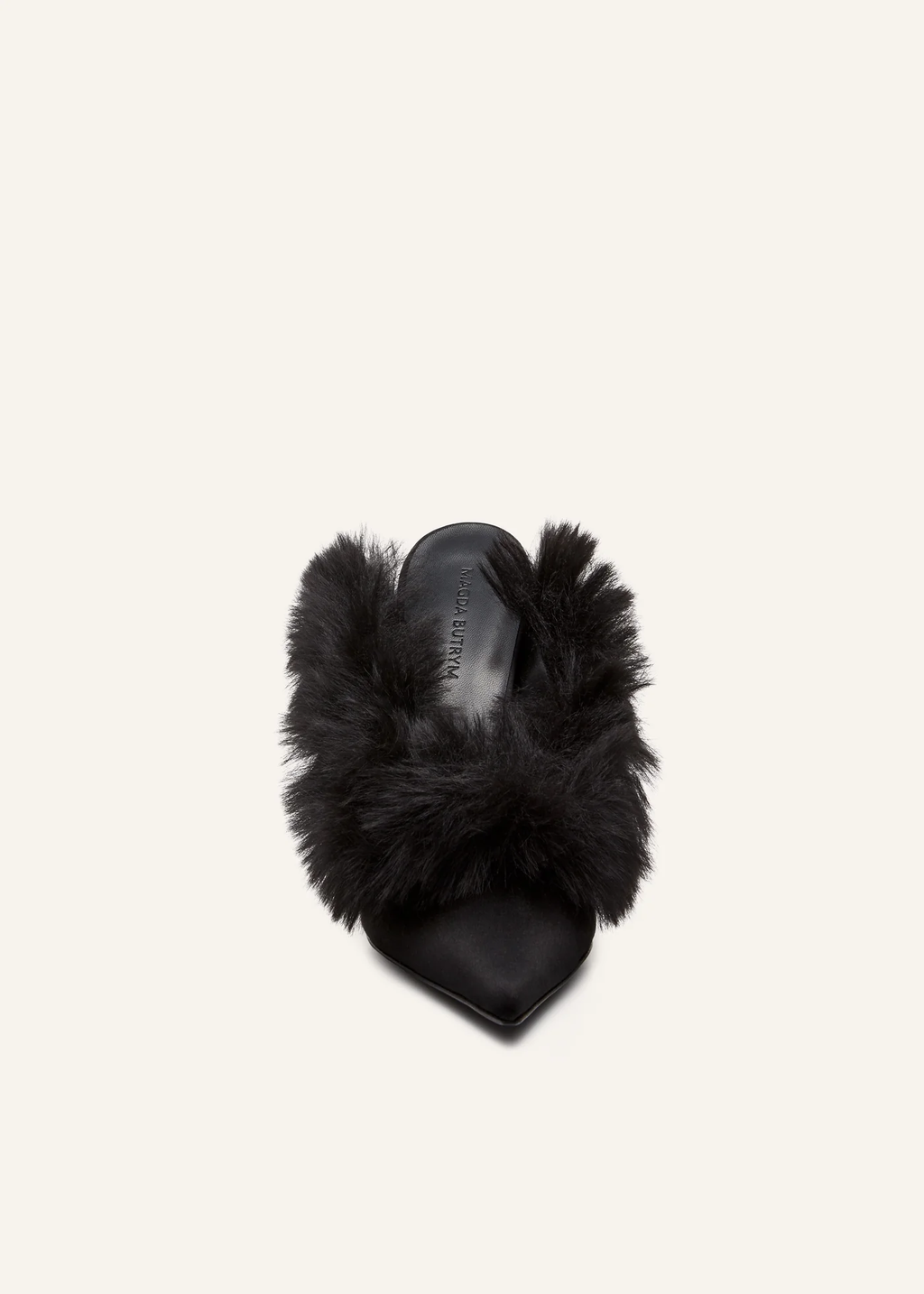 Pointed Toe Faux Fur Satin Black Mules - Désordre Boutique