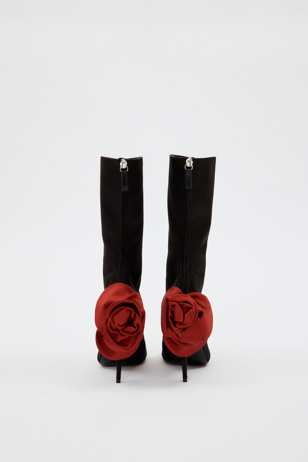 Pointed Toe Red Flower Black Boots - Désordre Boutique