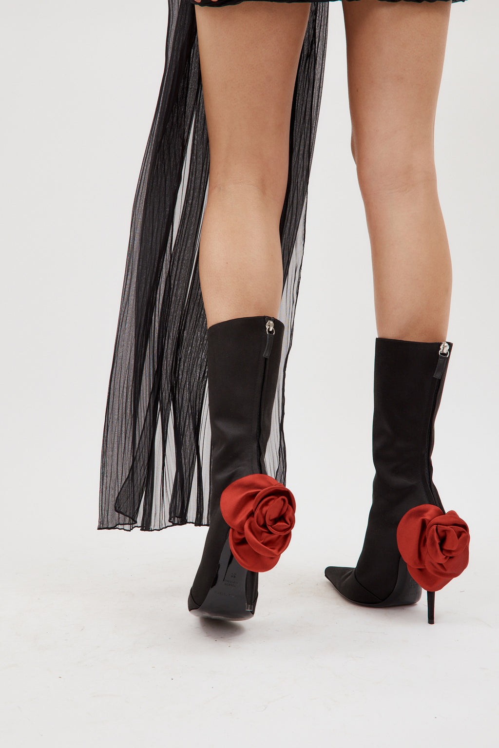 Pointed Toe Red Flower Black Boots - Désordre Boutique