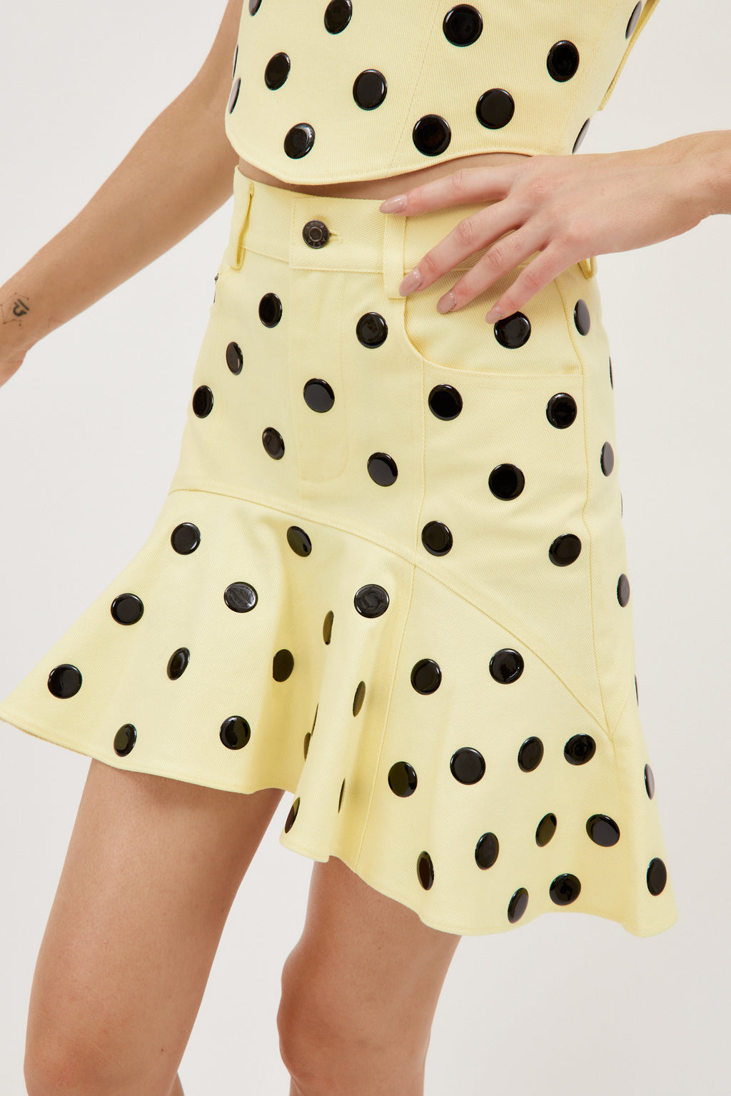 Polka Dot Ruffle Cream Yellow Mini Skirt - Désordre Boutique