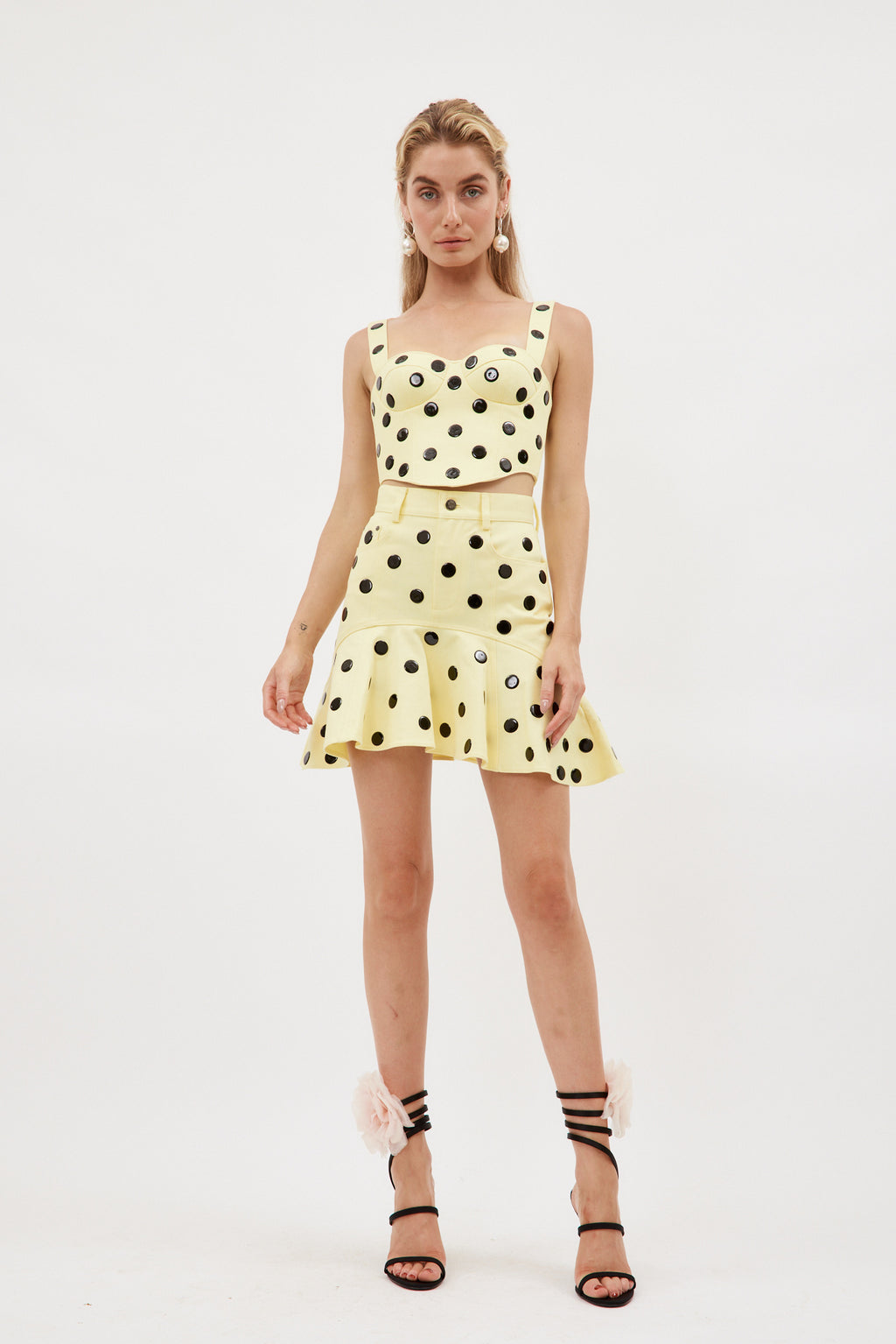 Polka Dot Ruffle Cream Yellow Mini Skirt - Désordre Boutique