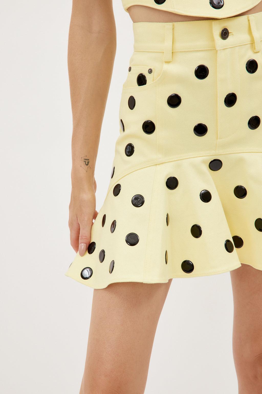 Polka Dot Ruffle Cream Yellow Mini Skirt - Désordre Boutique