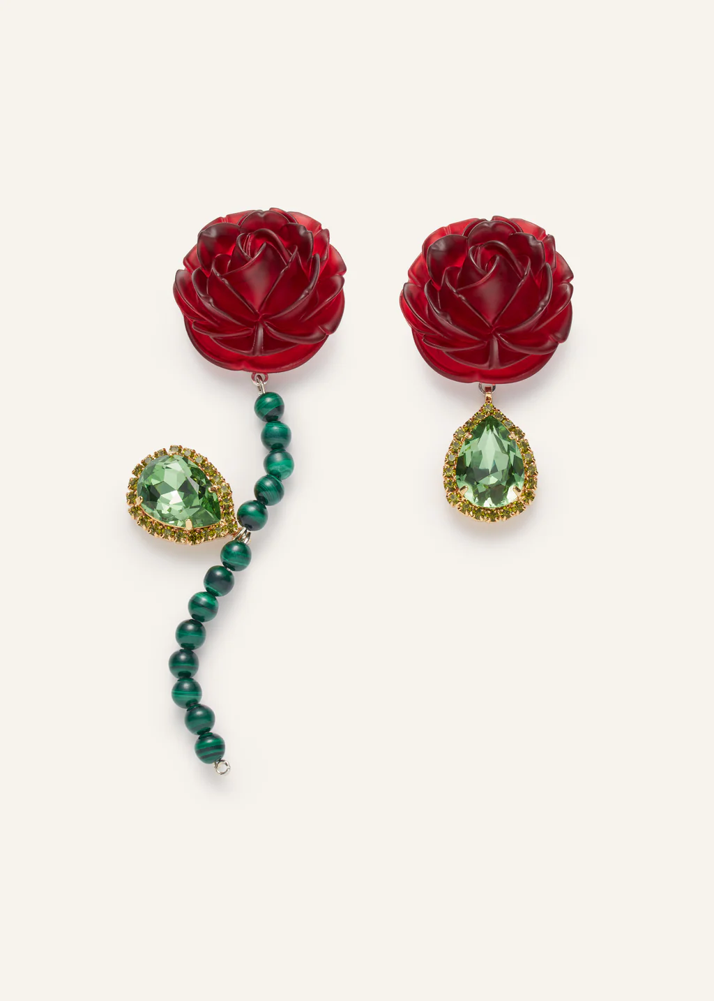 Red Rose and Green Gem Earrings - Désordre Boutique