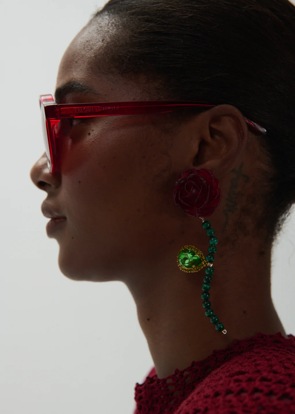 Red Rose and Green Gem Earrings - Désordre Boutique