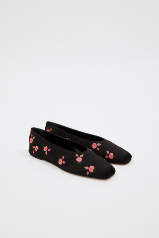 Rose Satin Black Ballet Flats - Désordre Boutique