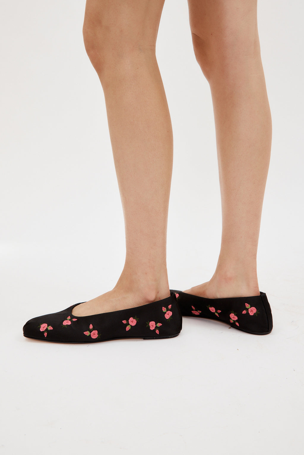 Rose Satin Black Ballet Flats - Désordre Boutique