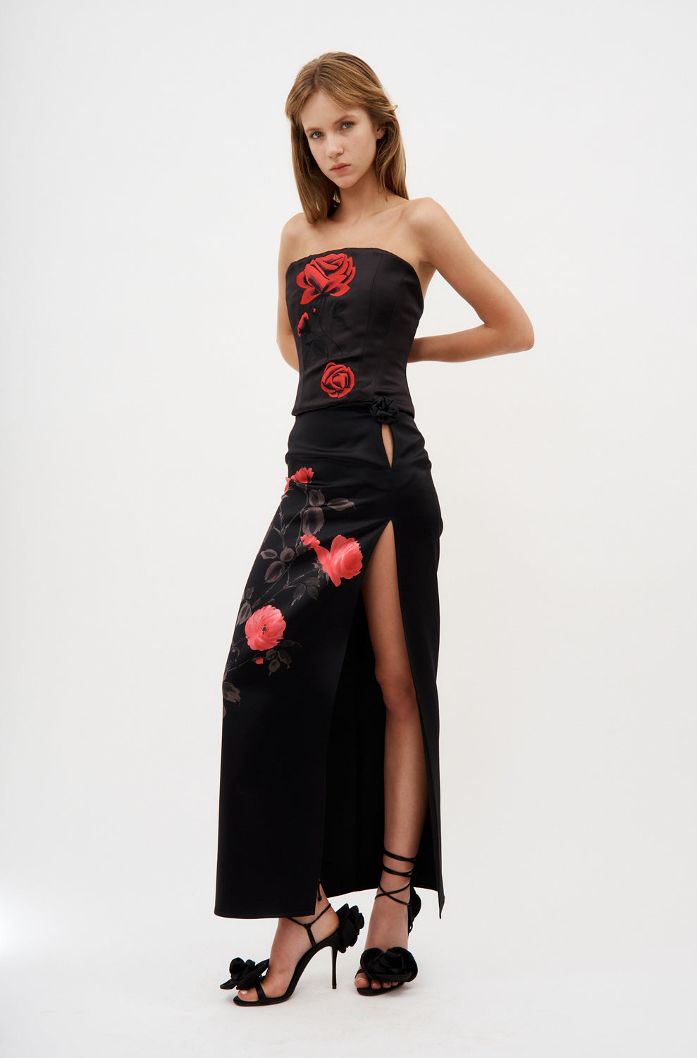 Rosette Cutout Black Maxi Skirt - Désordre Boutique