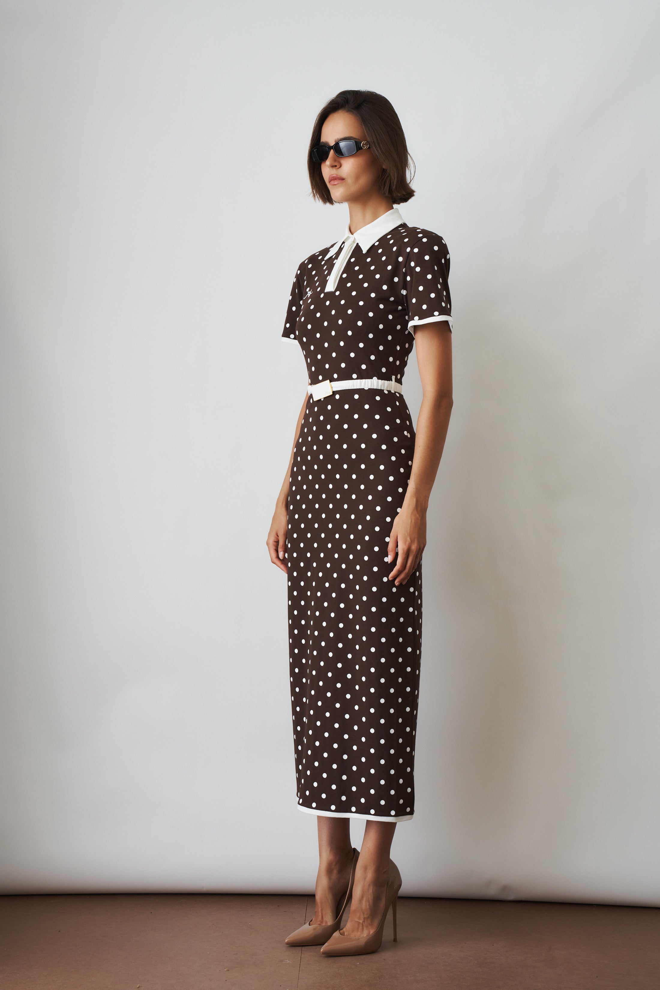 Polka Dot Jersey Dress Brown - 32