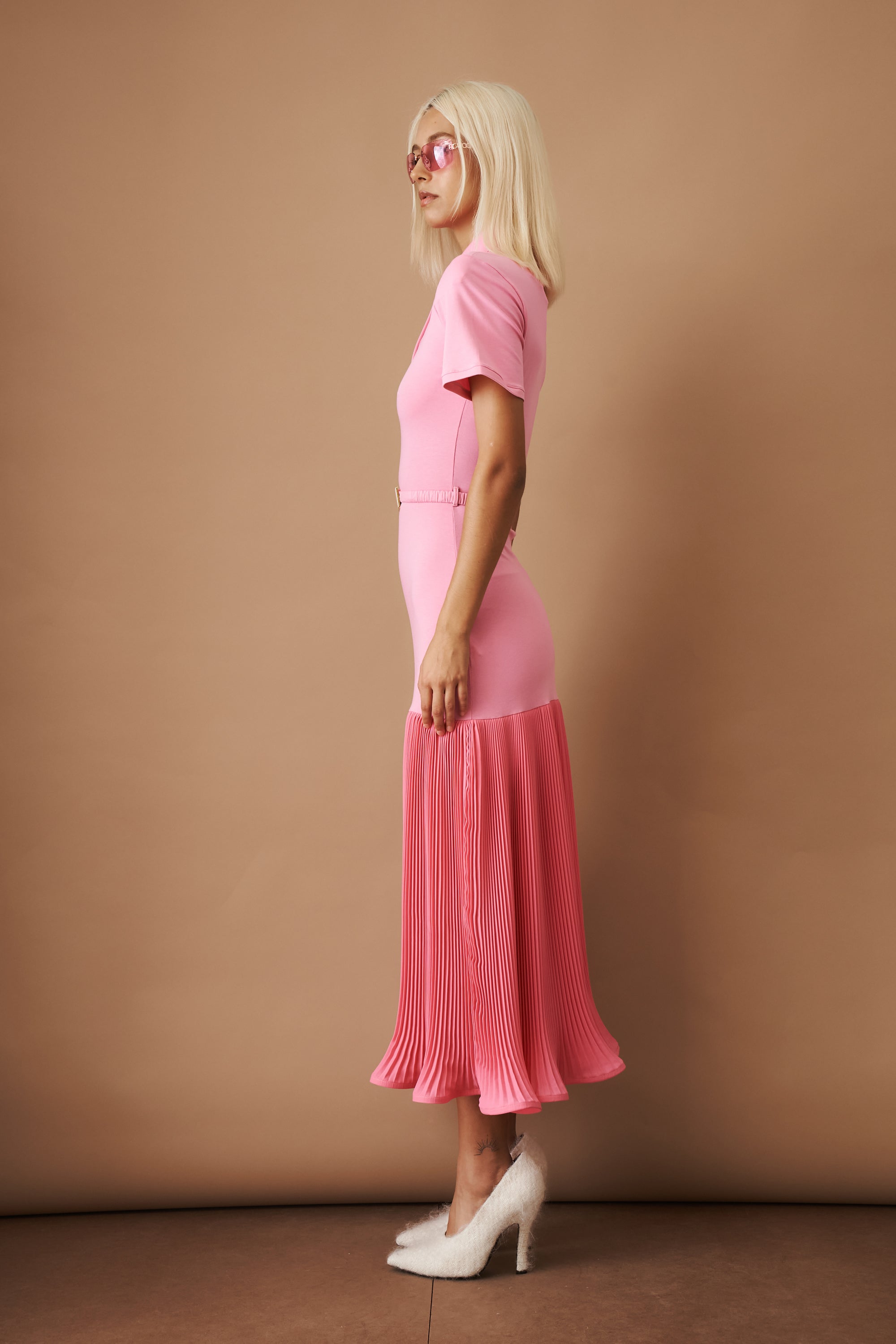 Polo Dress with Pleated Skirt in Pink - DÉSORDRE