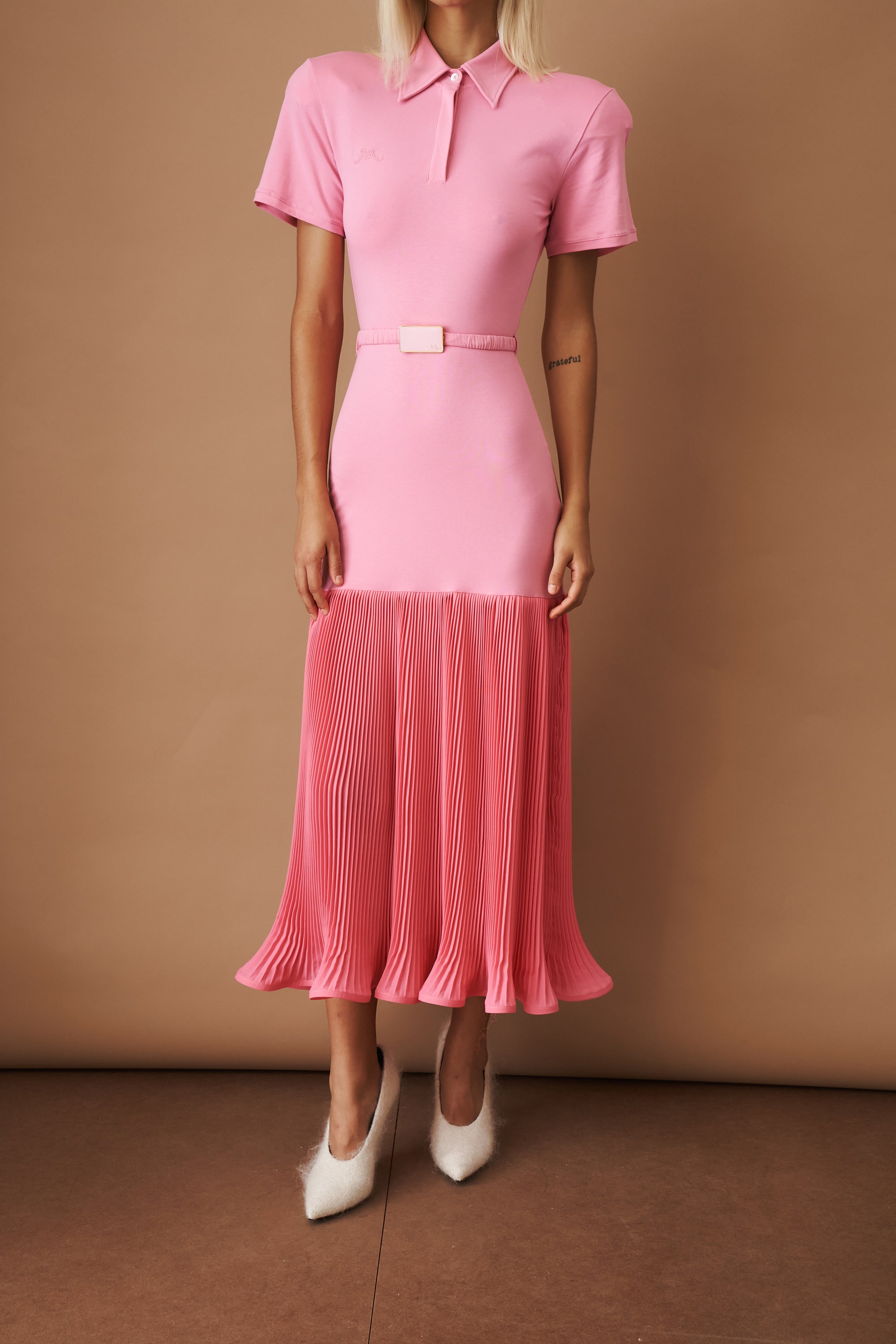 Polo Dress with Pleated Skirt in Pink - DÉSORDRE