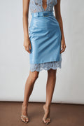 Midi Skirt With Lace Contrasts Vinyl Blue - DÉSORDRE