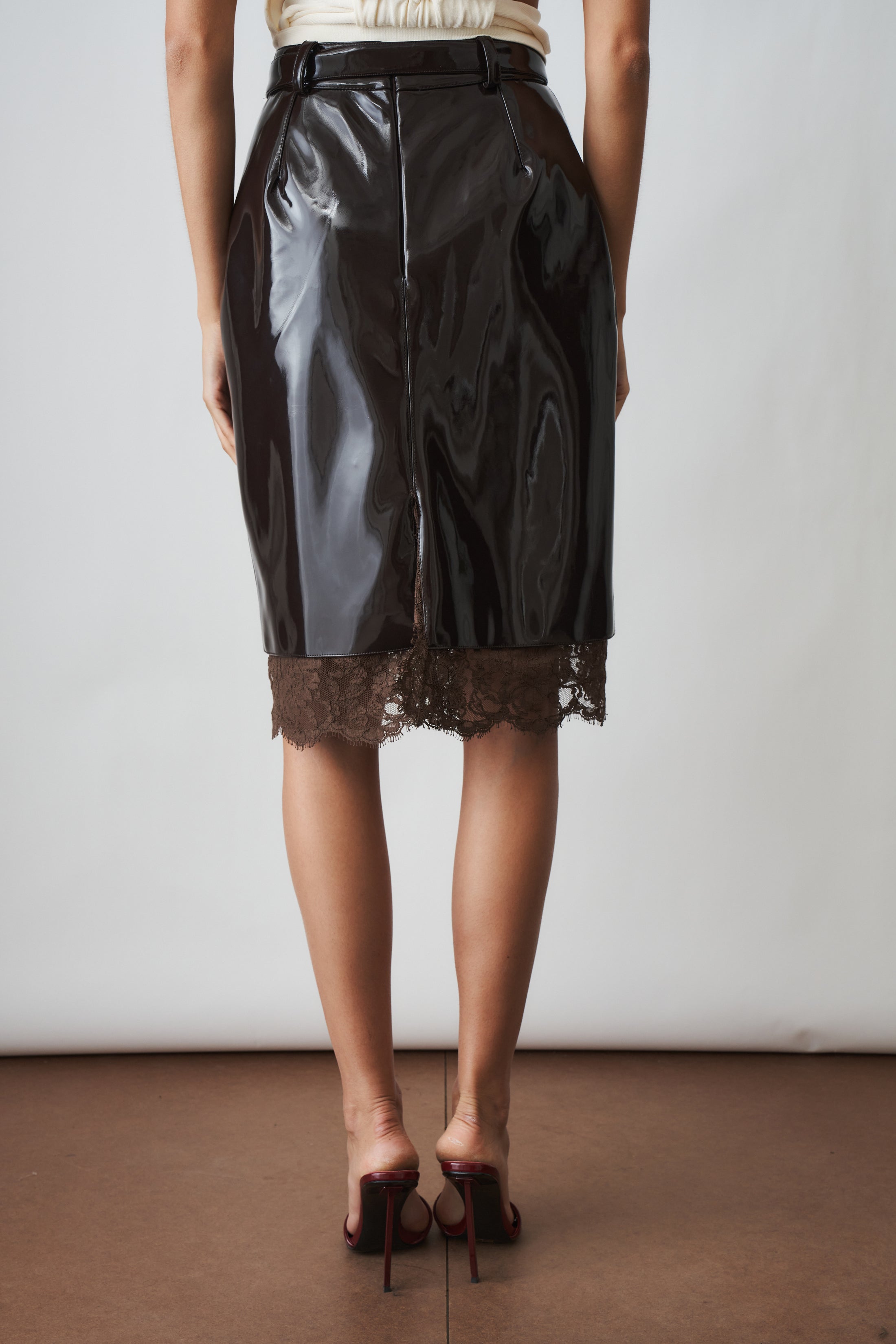 Midi Skirt With Lace Contrasts Brown - DÉSORDRE