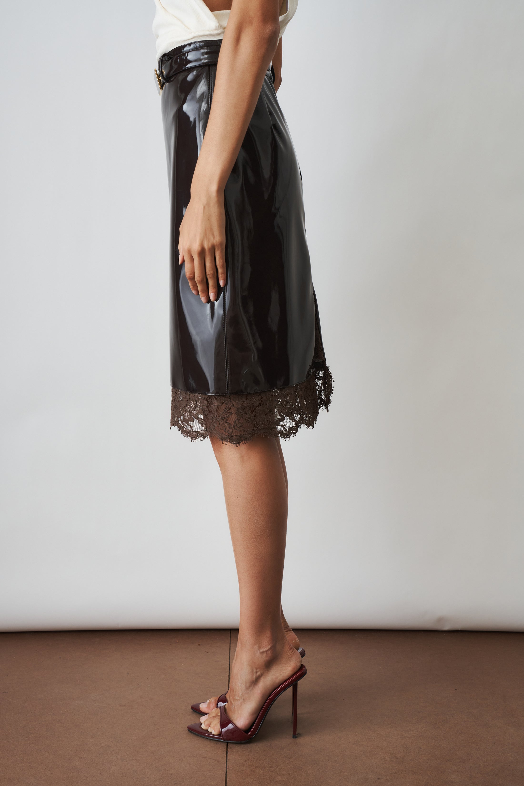 Midi Skirt With Lace Contrasts Brown - DÉSORDRE