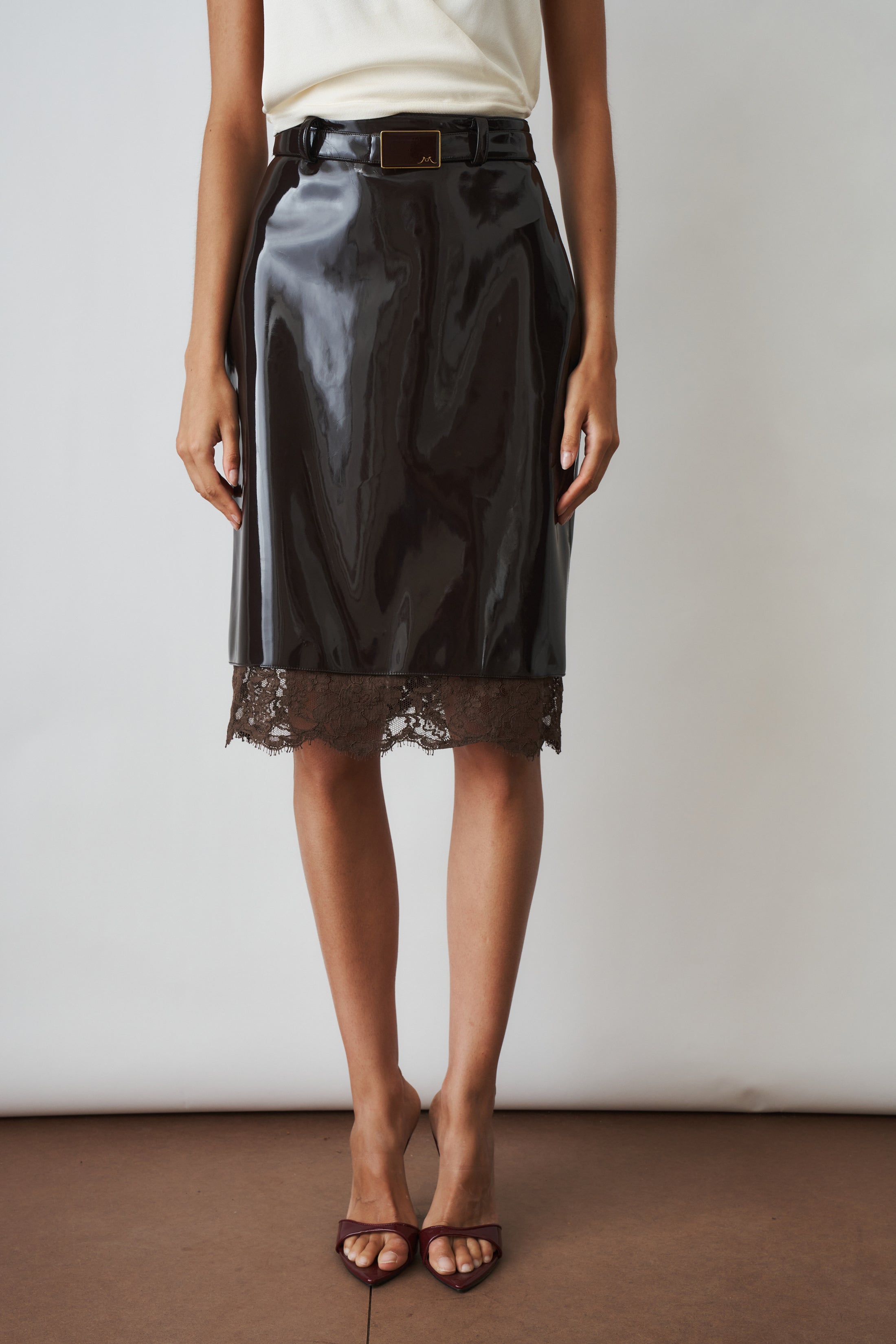 Midi Skirt With Lace Contrasts Brown - DÉSORDRE