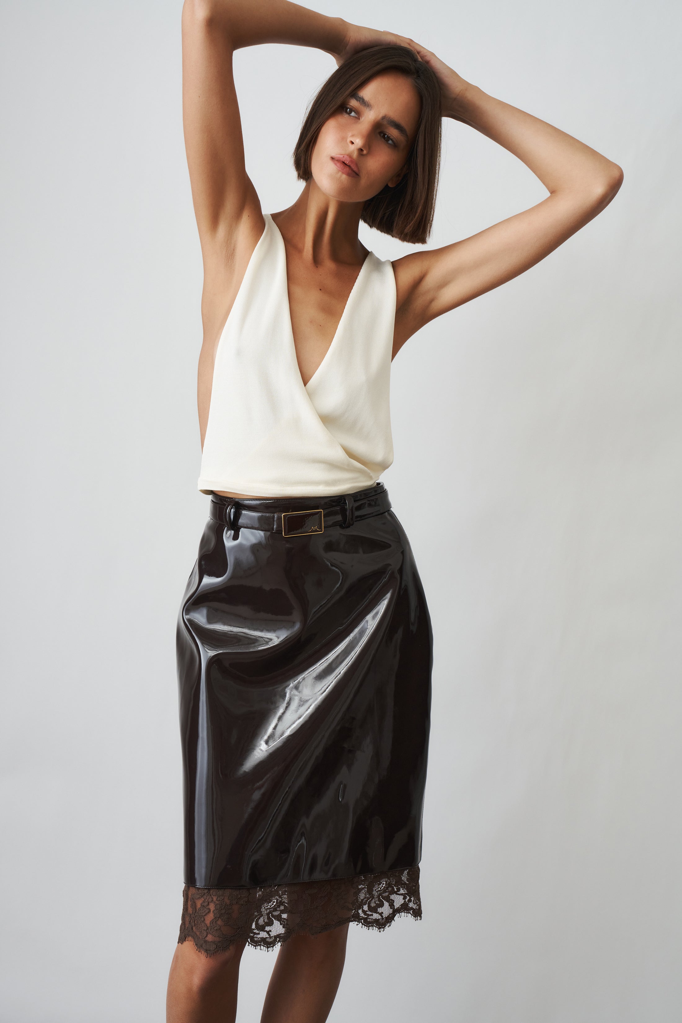 Midi Skirt With Lace Contrasts Brown - DÉSORDRE