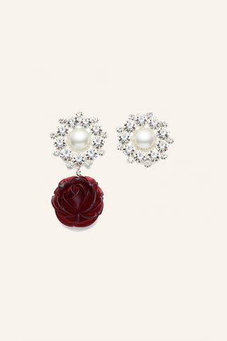 Crystal and Rose Red Earrings