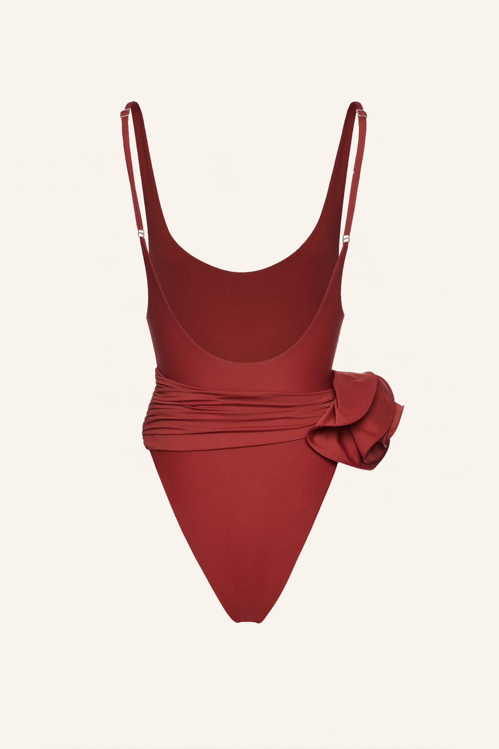 Scoop Back Flower Appliqué Red Swimsuit