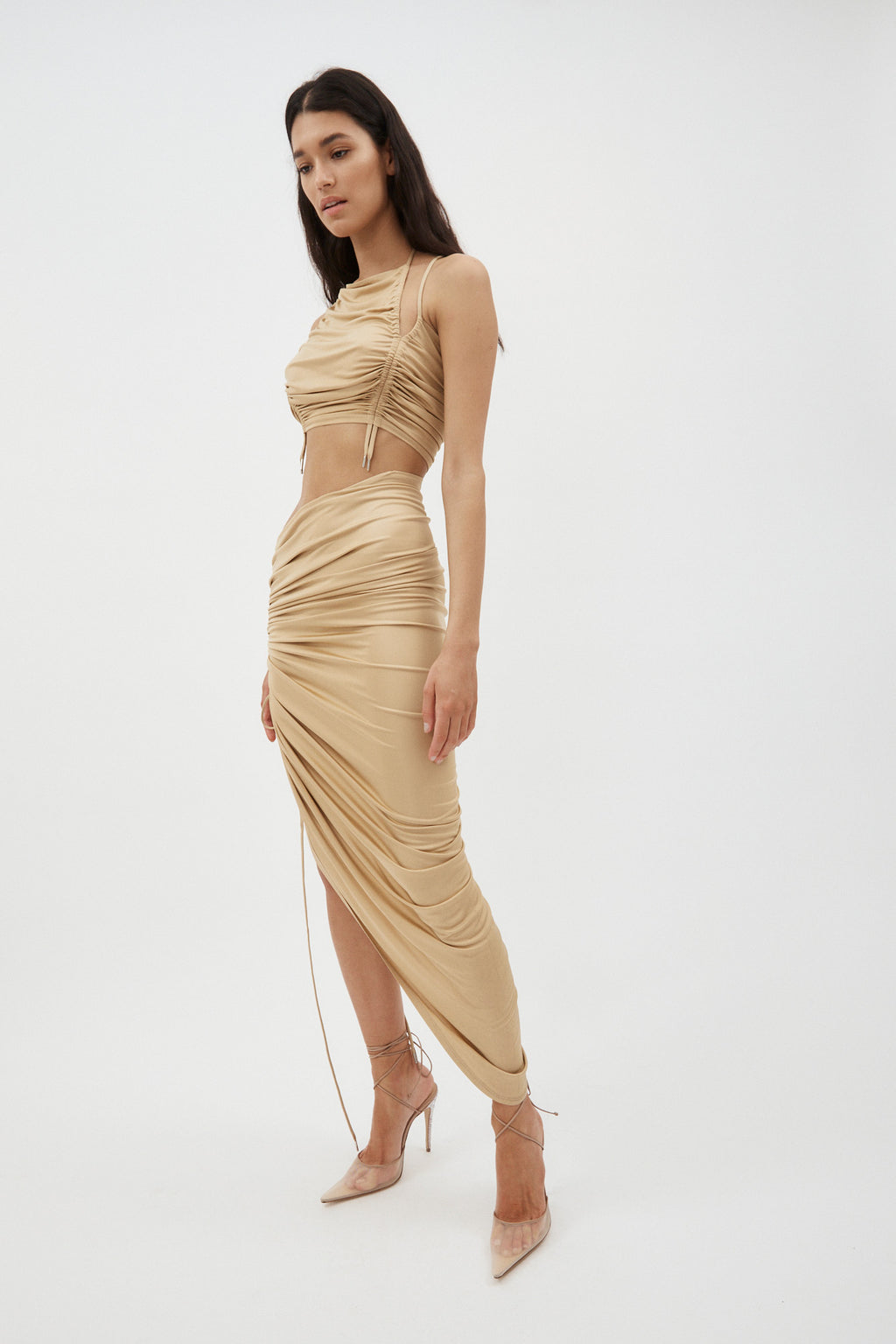 Ruched Beige Maxi Skirt - Désordre Boutique