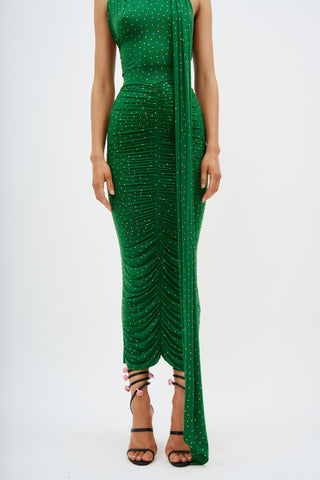 Ruched Crystal Jersey Emerald Skirt - Désordre Boutique