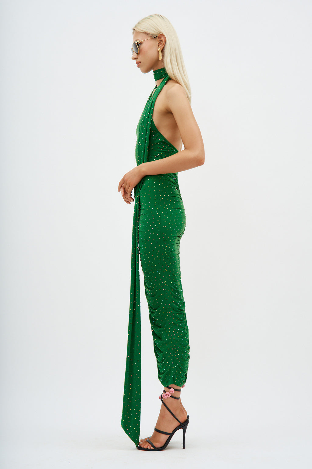 Ruched Crystal Jersey Emerald Skirt - Désordre Boutique