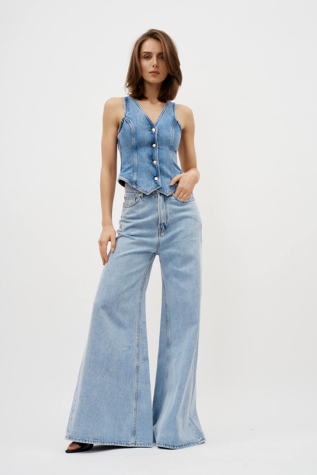 Sage Washed Blue Wide Leg Jeans - Désordre Boutique