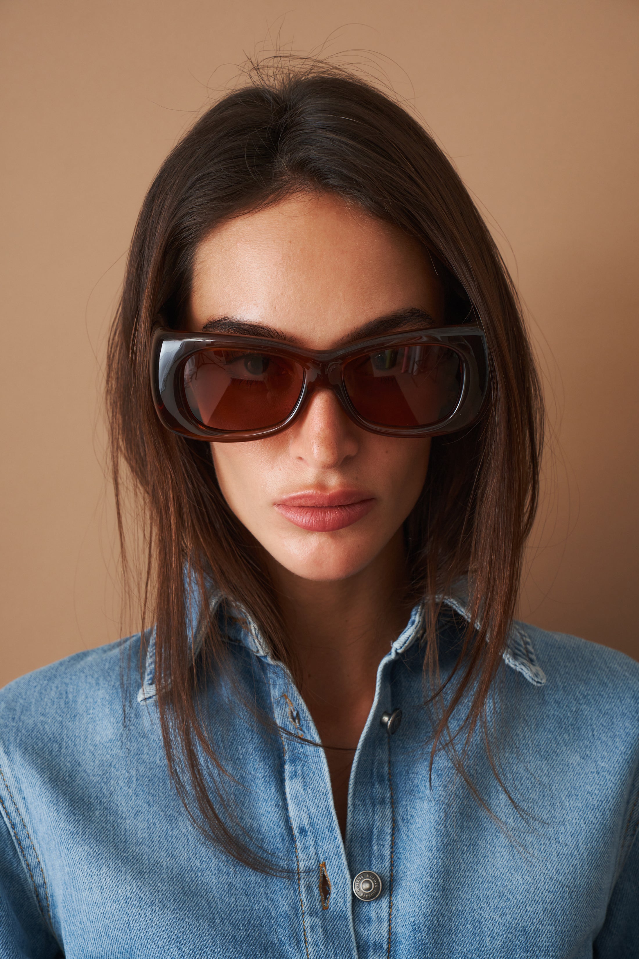 ohan4713　ブラウン Saint Laurent Rectangle Howl Cognac Sunglasses | DÉSORDRE