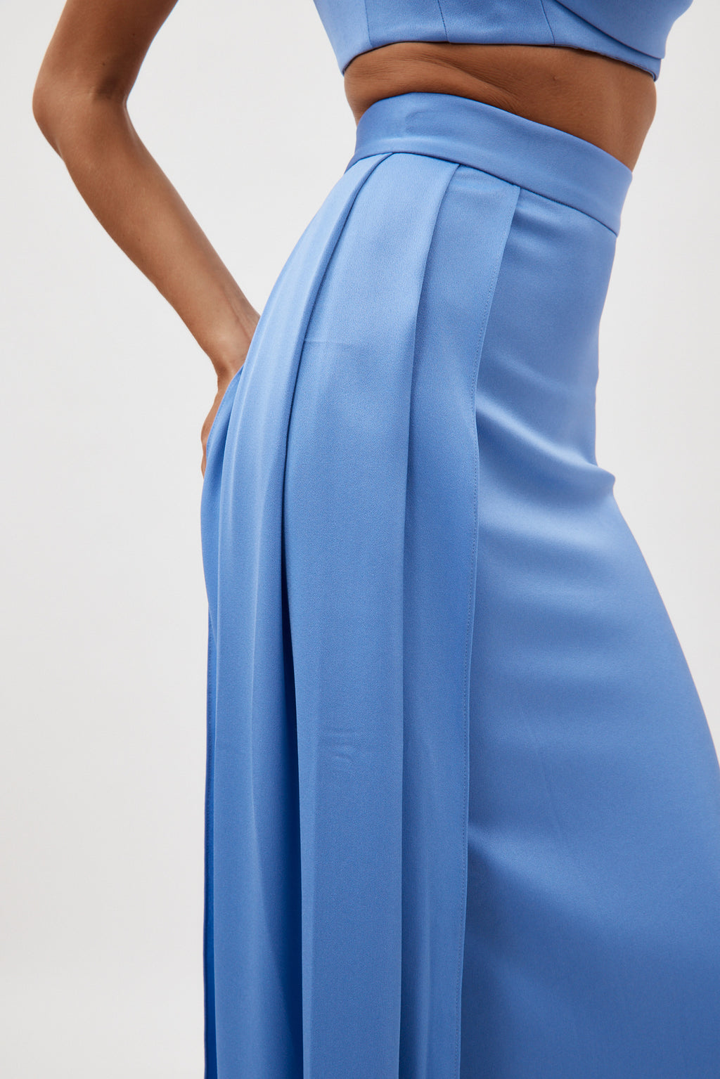 Satin Crepe Column Periwinkle Skirt with Sash - Désordre Boutique