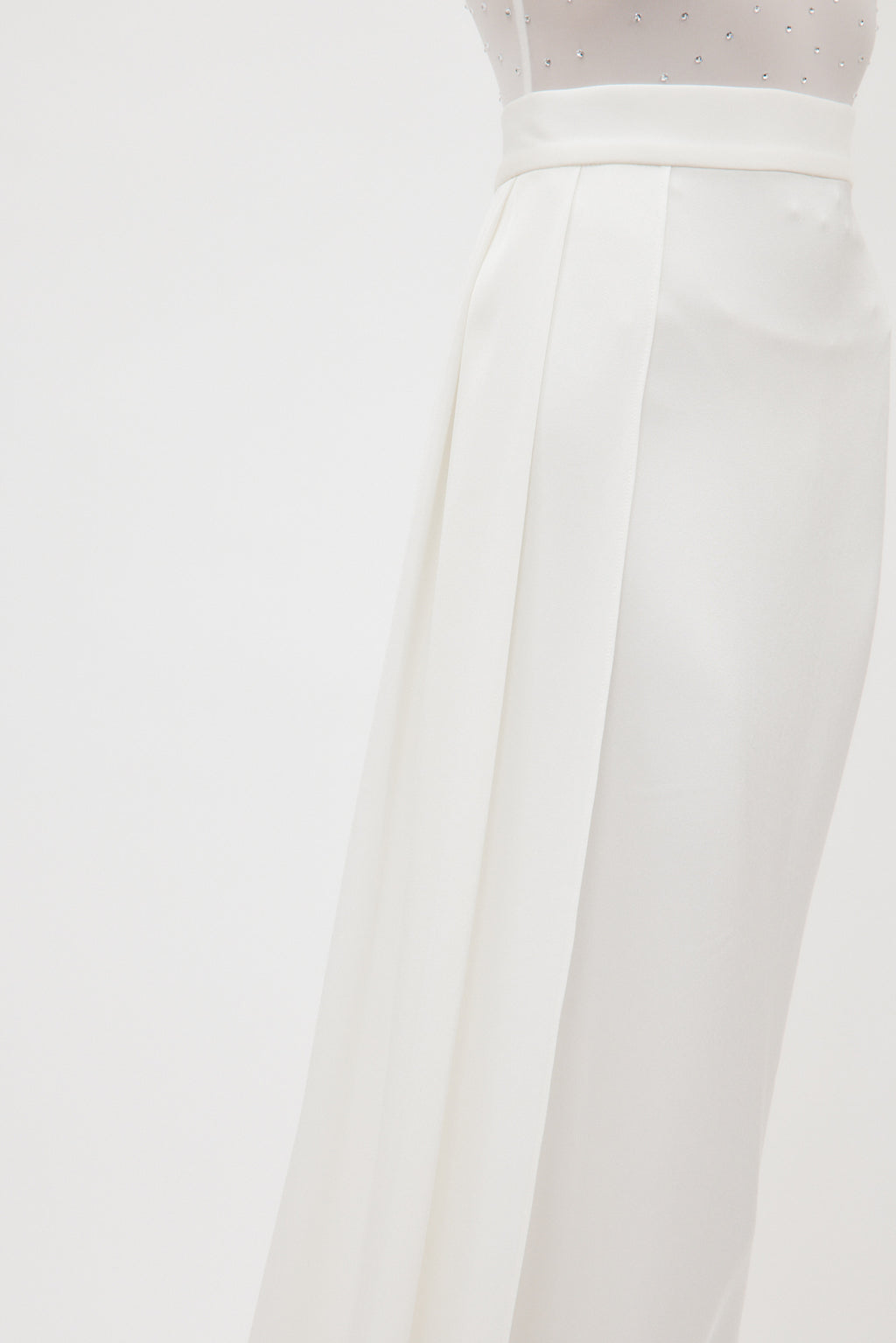 Satin Crepe Column White Skirt with Sash - Désordre Boutique