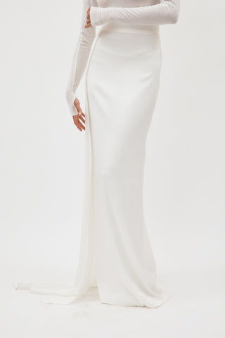 Satin Crepe Column White Skirt with Sash - Désordre Boutique