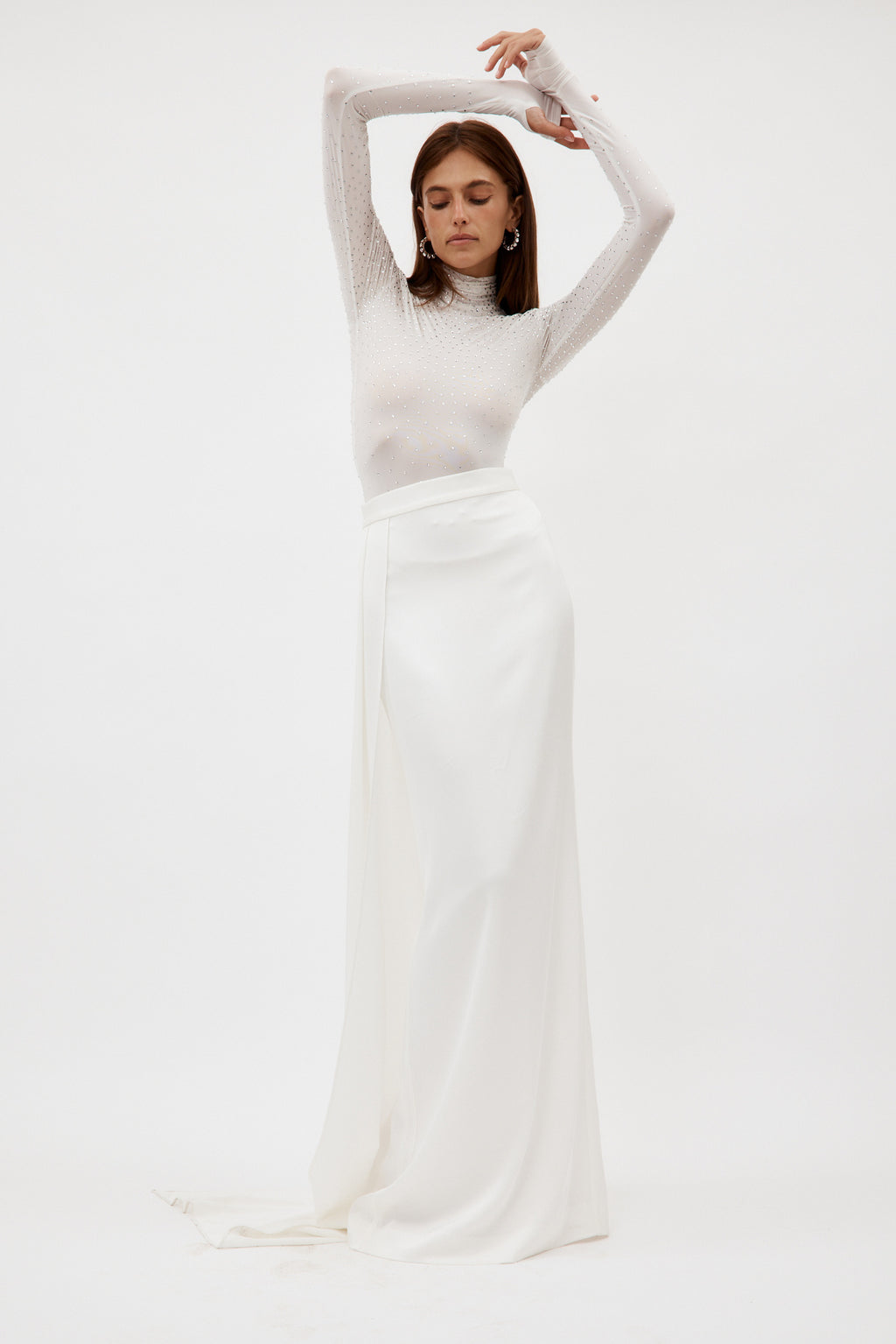 Satin Crepe Column White Skirt with Sash - Désordre Boutique