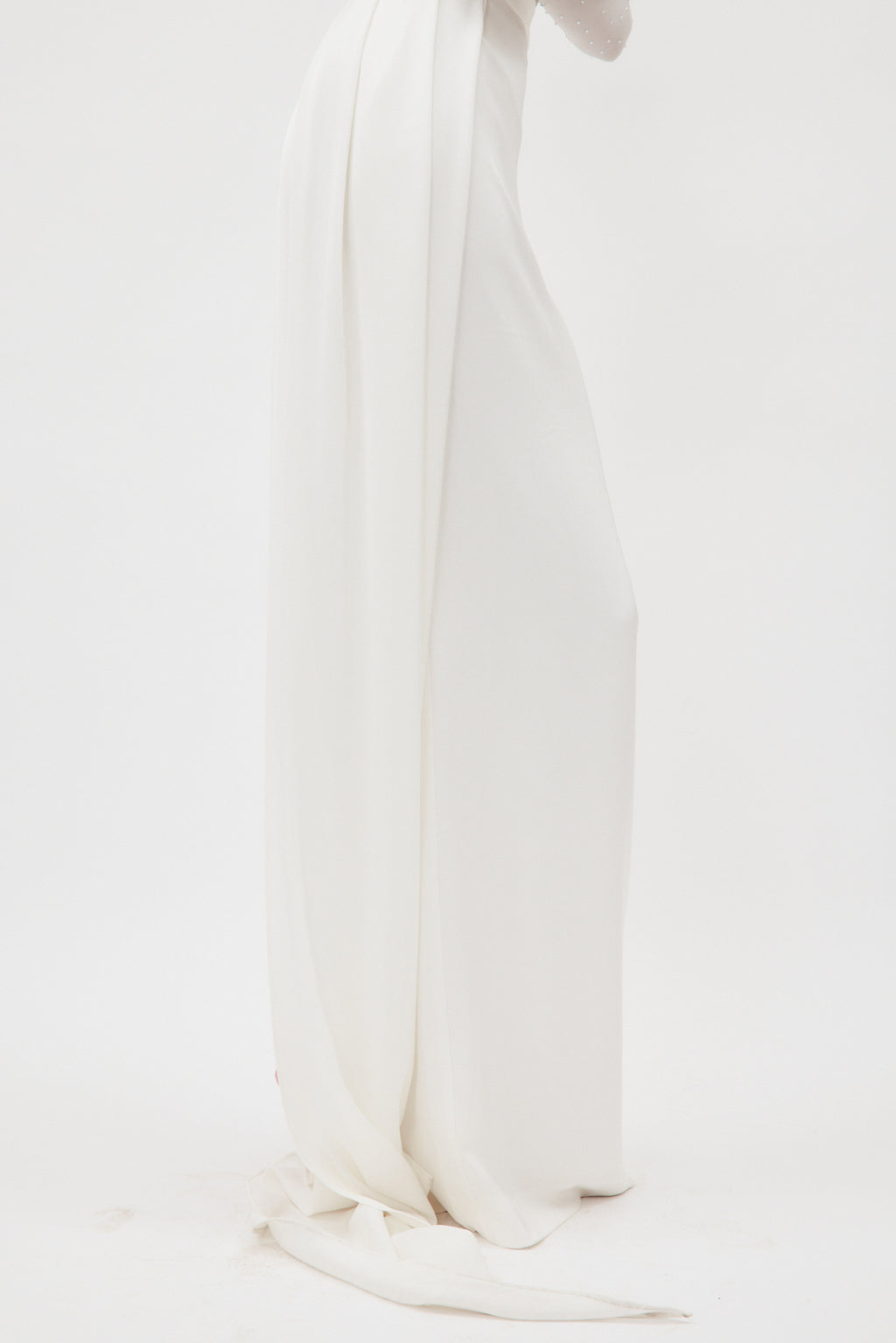 Satin Crepe Column White Skirt with Sash - Désordre Boutique