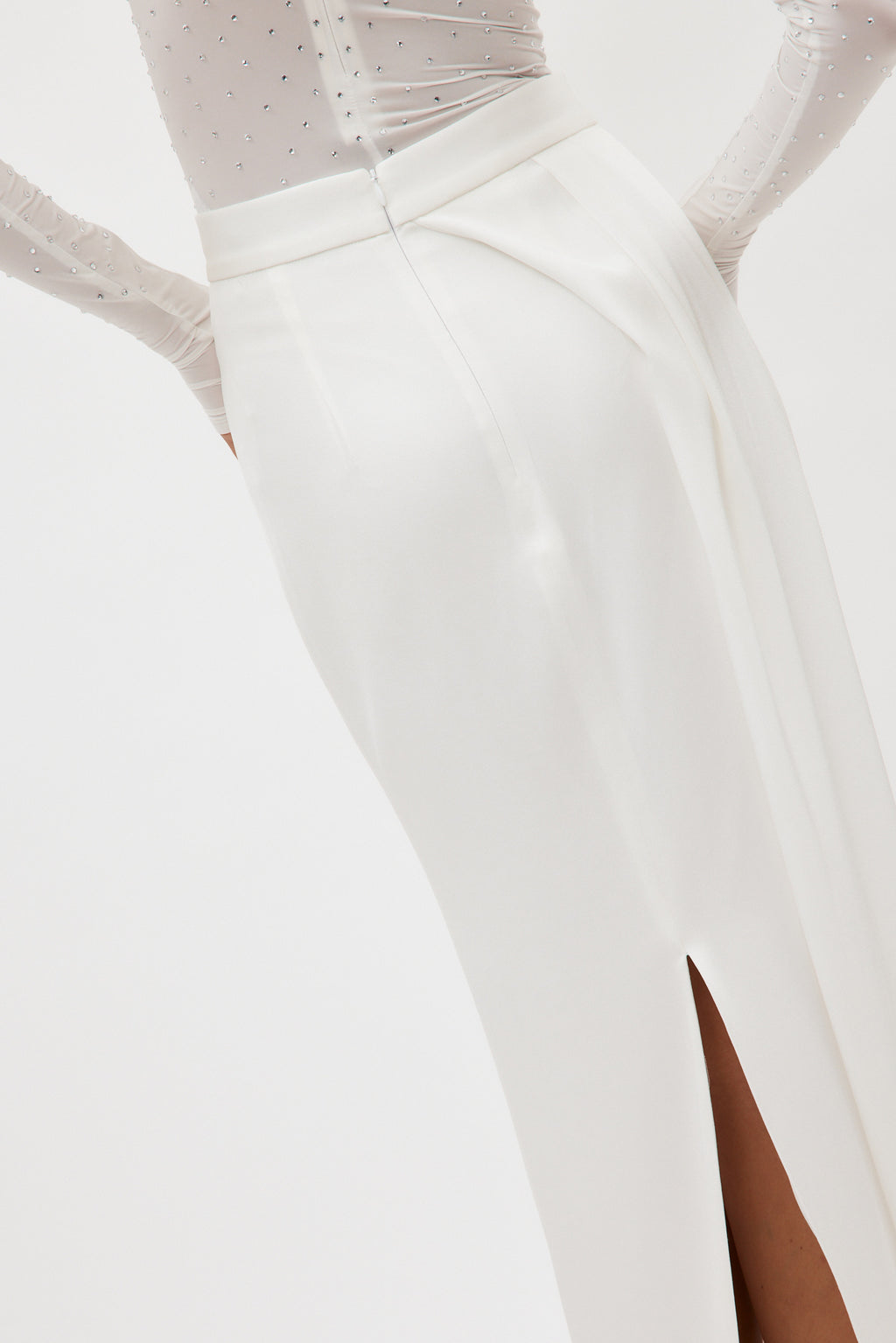 Satin Crepe Column White Skirt with Sash - Désordre Boutique