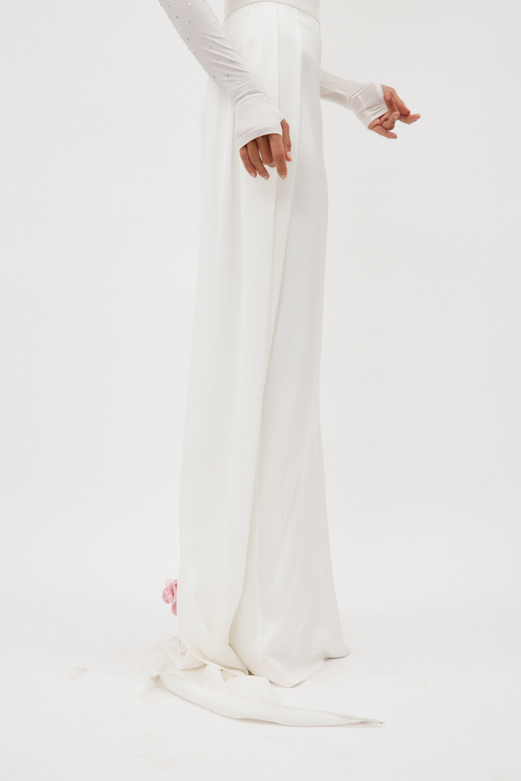 Satin Crepe Column White Skirt with Sash - Désordre Boutique