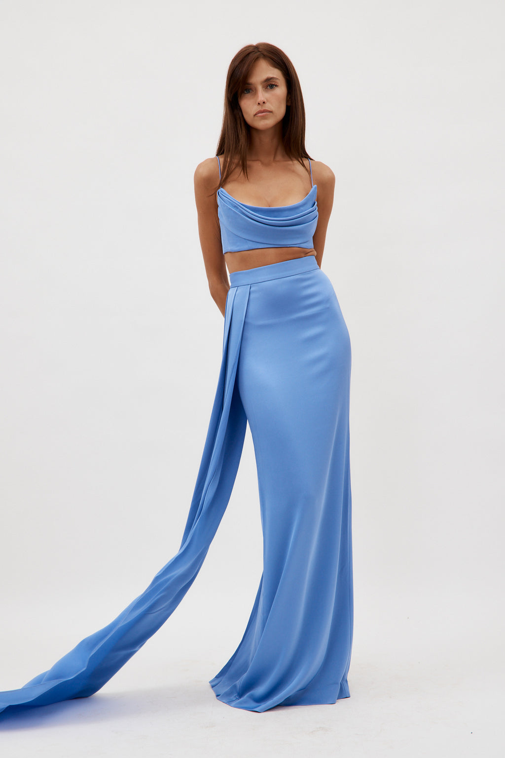 Satin Crepe Drape Periwinkle Crop Top - Désordre Boutique