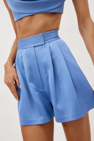 Satin Crepe Pleat Periwinkle Short - Désordre Boutique