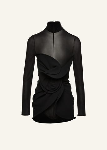 Sculptural High Neck Midi Black Dress - Désordre Boutique