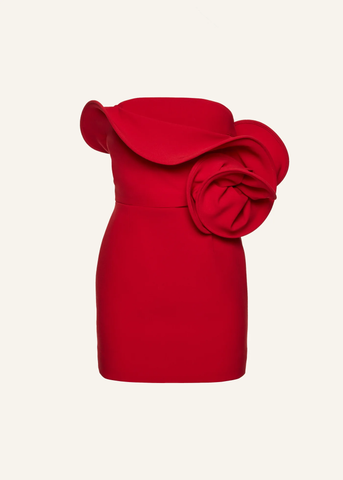 Sculptural Rose Mini Red Dress - Désordre Boutique