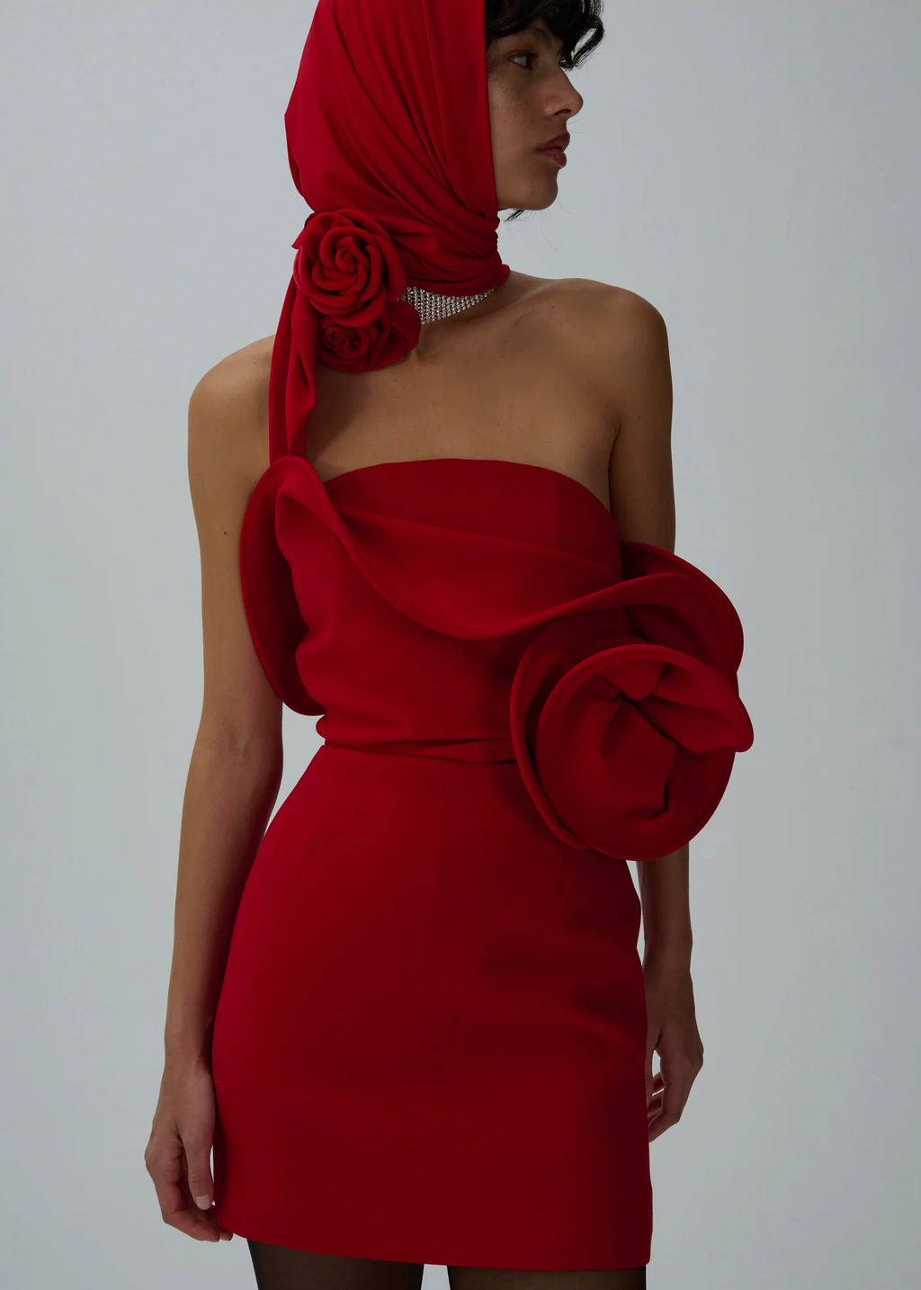 Sculptural Rose Mini Red Dress - Désordre Boutique