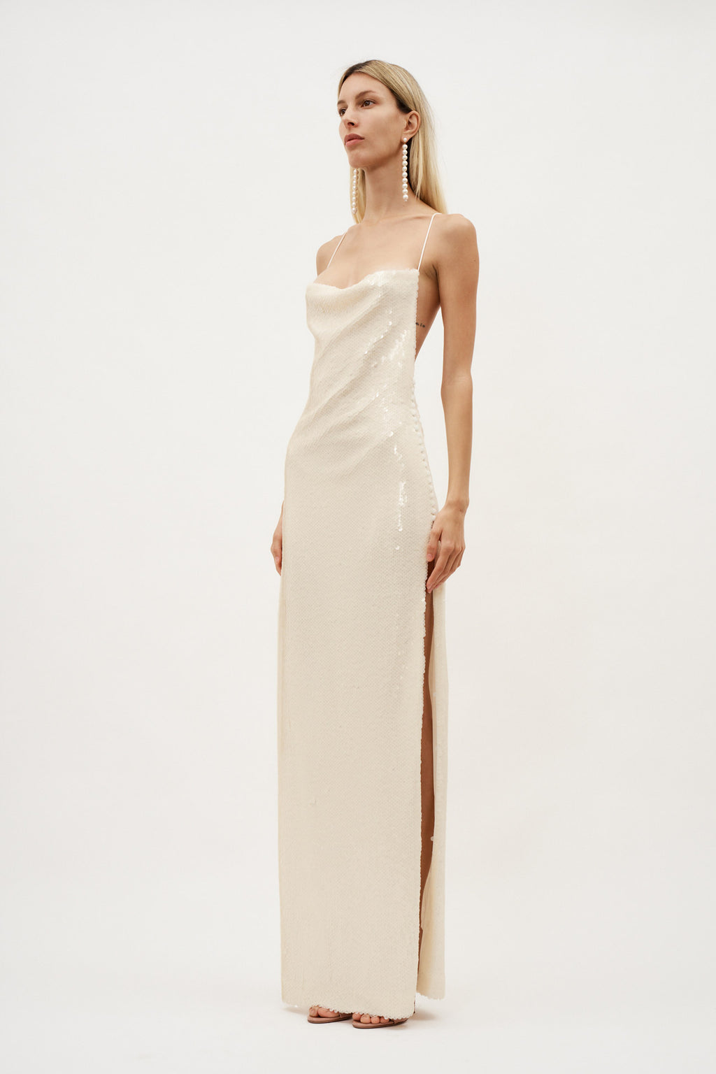 Sequin Spaghetti Strap Cream Gown - Désordre Boutique