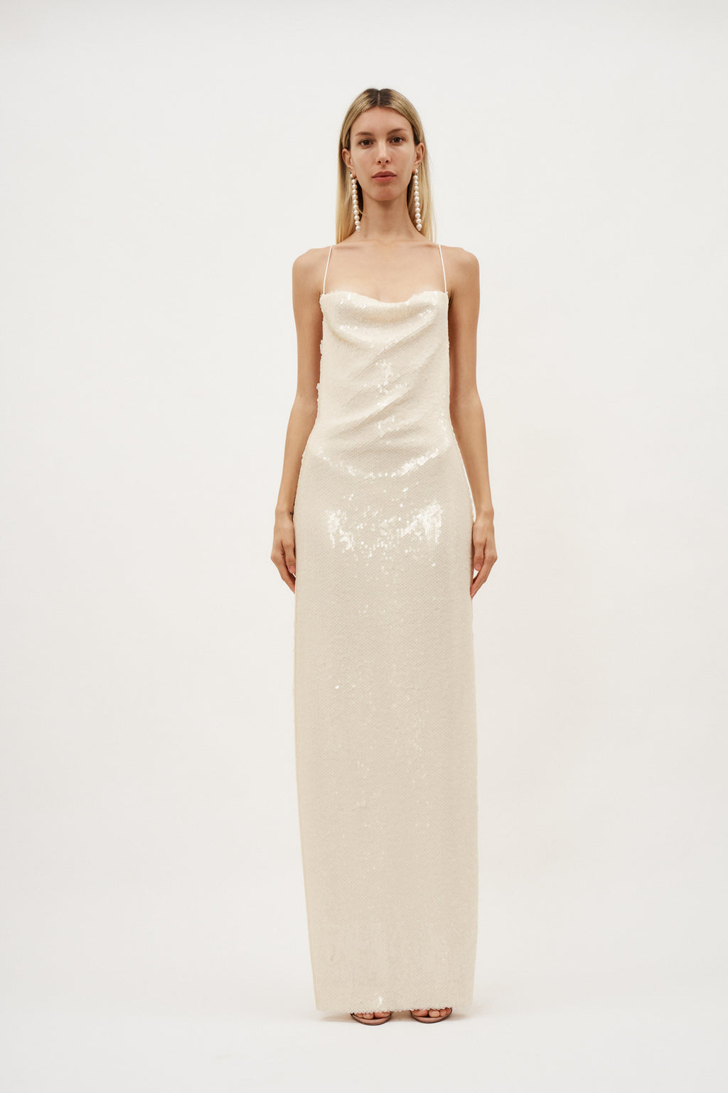 Sequin Spaghetti Strap Cream Gown - Désordre Boutique