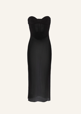 Sheer Strapless Bustier Black Midi Dress - Désordre Boutique