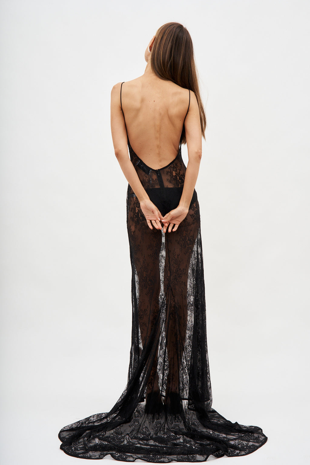 Shenise Lace Black Dress with Train - Désordre Boutique