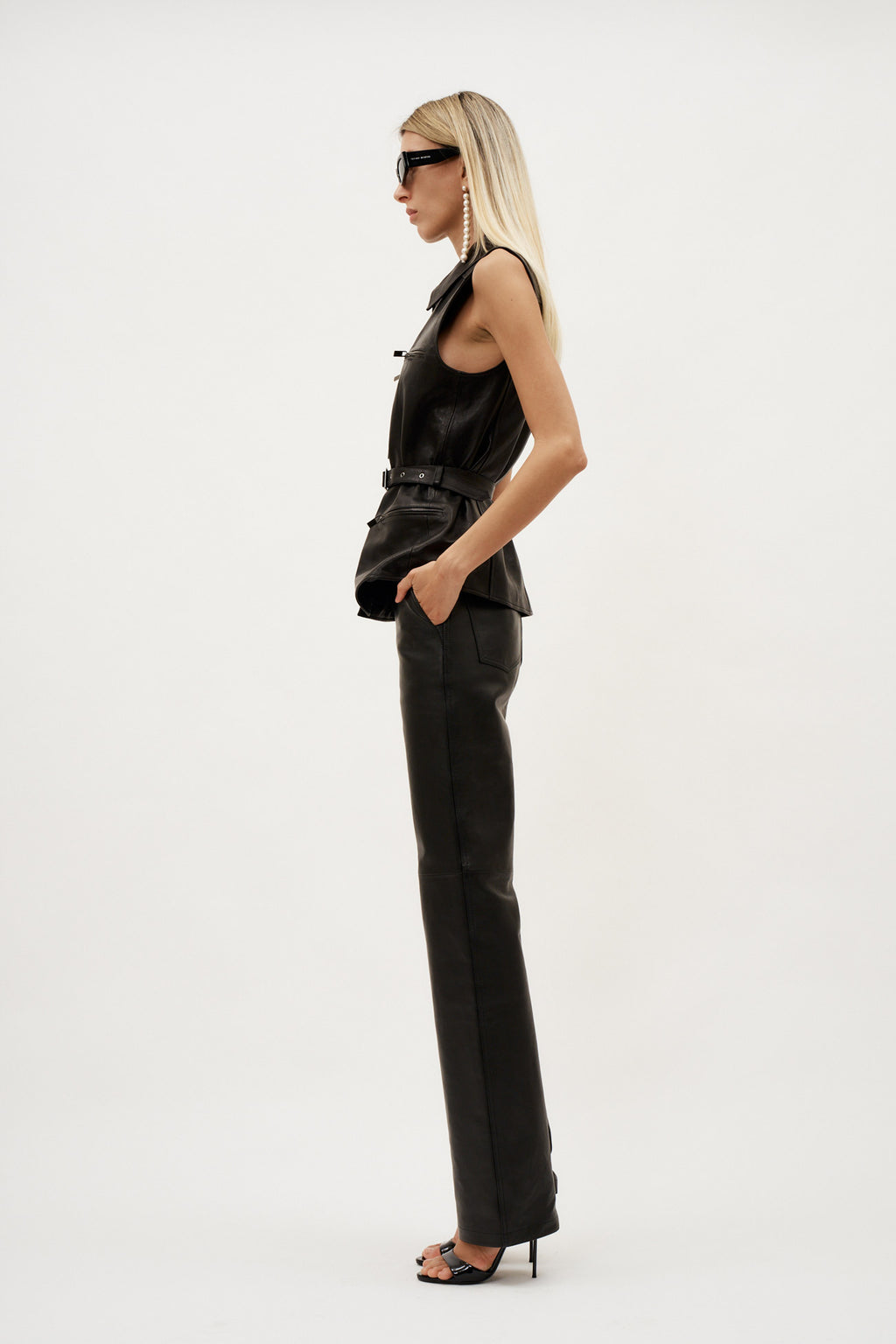 Sleeveless Belted Leather Black Vest - Désordre Boutique