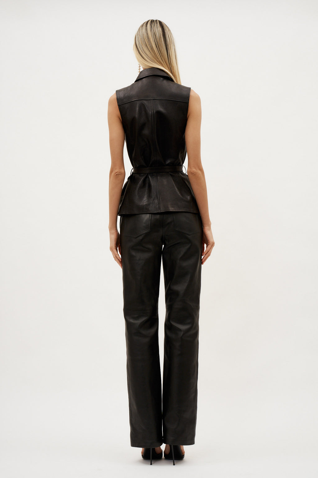 Sleeveless Belted Leather Black Vest - Désordre Boutique